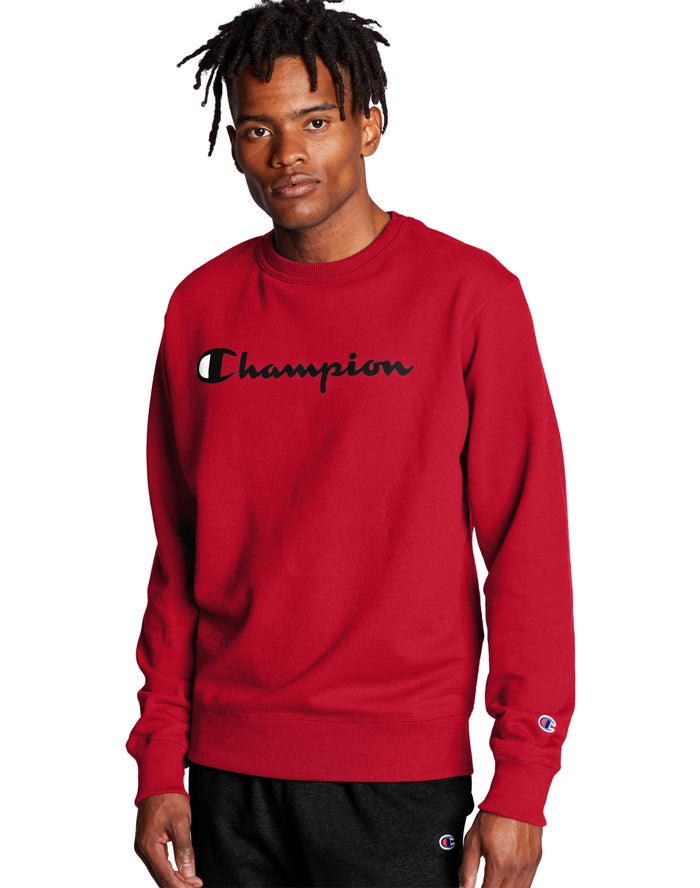 Champion Sweatshirt Heren - Rood - Powerblend Crew Script Logo ( 460513-VRF )